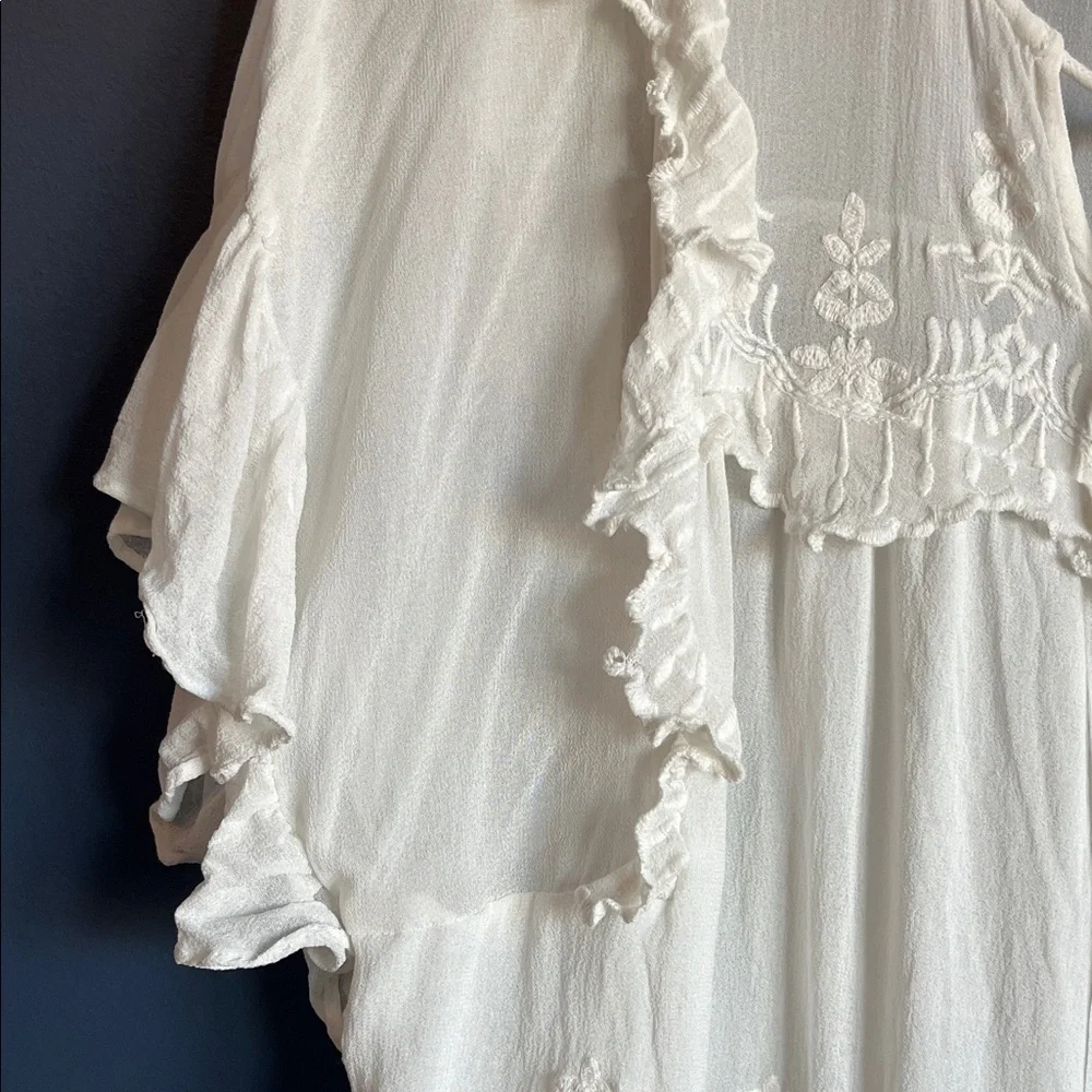 Zara White Ruffled Embroidered Blouse - Picture 5 of 11
